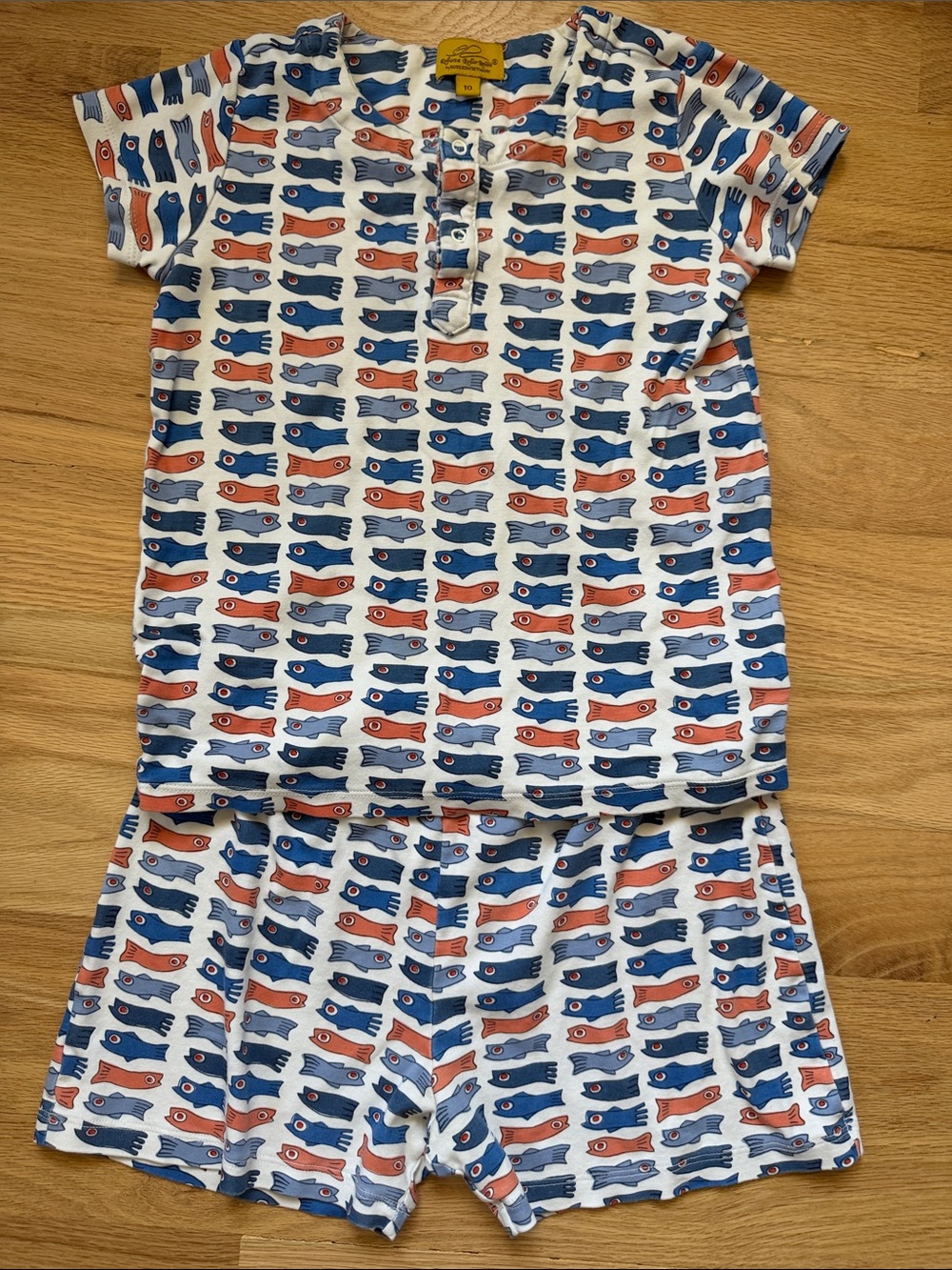 Roberta Roller Rabbit Kids Short Sleeve Pajama Set Blue/Orange Fish Sz  10